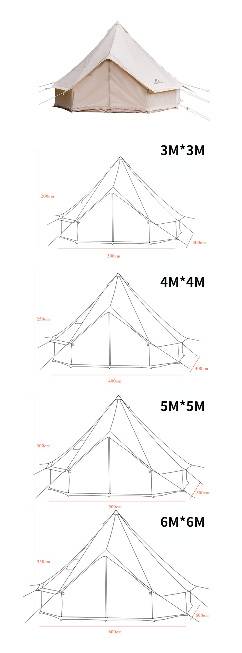 Cheap Goat Tents Mountainhiker 2022 5 8people 6M*6M Cotton Tent Light Luxury Camp Outdoor Camping Travel Self driving Yurt Large Waterproof Tent   